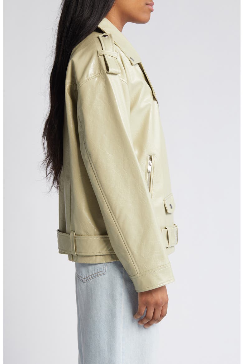 Kane Paulina Faux Leather Moto Jacket, Alternate, color, EUCALYPTUS