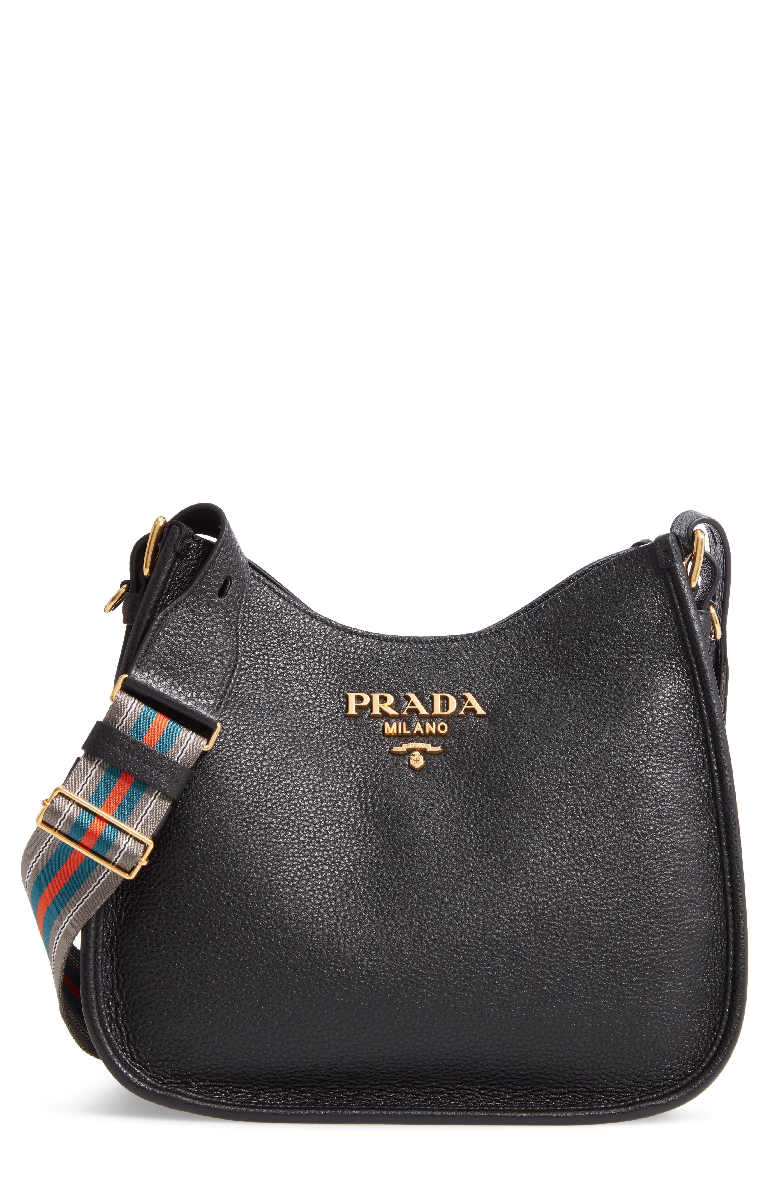 Prada Daino Calfskin Leather Hobo, Main, color, 