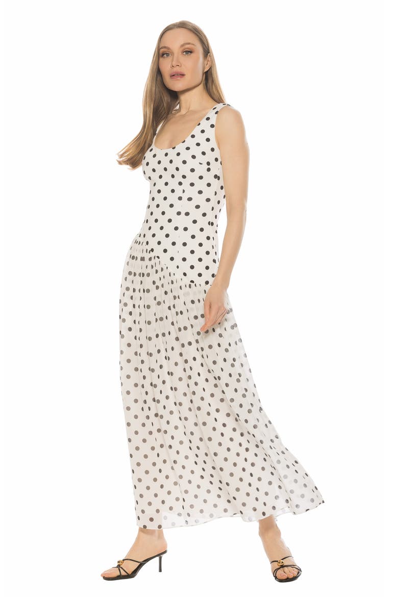 Elowen U-Neck Maxi Dress, Alternate, color, IVORY POLKA
