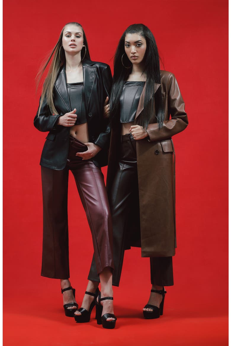 Washed Faux Leather Blazer, Alternate, color, BLACK