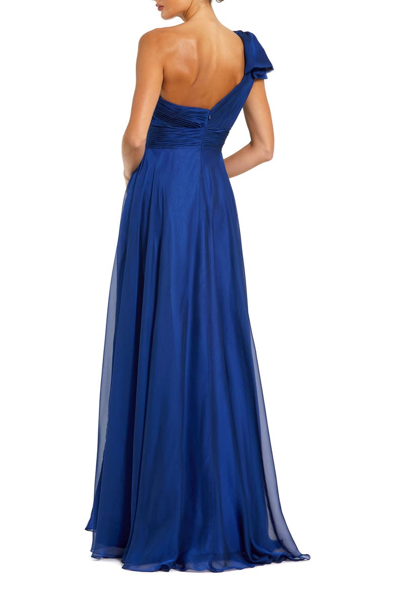 Petite Pleated One Shoulder Chiffon Gown, Alternate, color, Cobalt