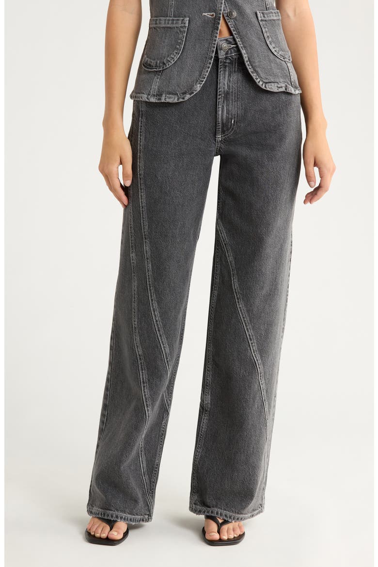 Getty High Waist Twist Seam Wide Leg Jeans, Main, color, WASHED CHARCOAL