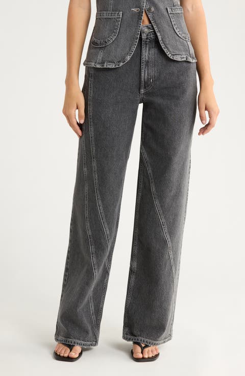 Getty High Waist Twist Seam Wide Leg Jeans (Washed Charcoal)