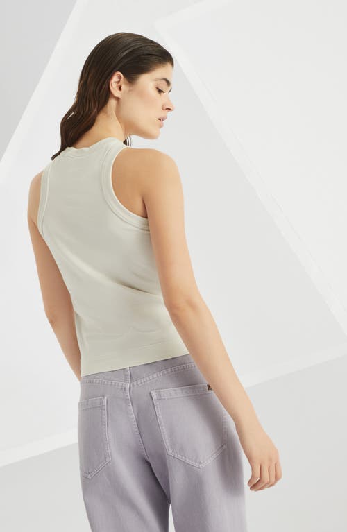 Brunello Cucinelli Stretch Cotton Jersey Top With Dazzling Net Embroidery In Gray