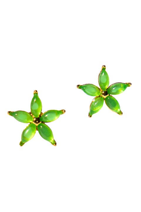 Flora Green jade stud earrings