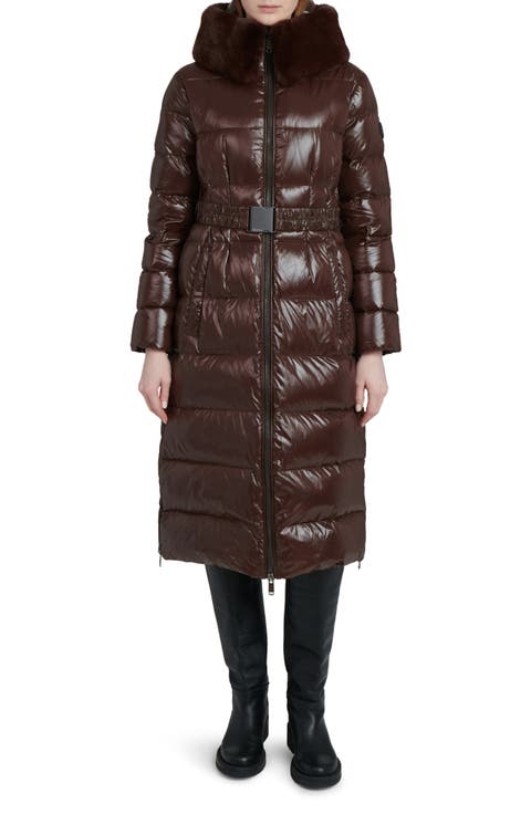 Lexi Water Resistant Hooded Nylon Down Puffer Coat with Faux Fur Trim