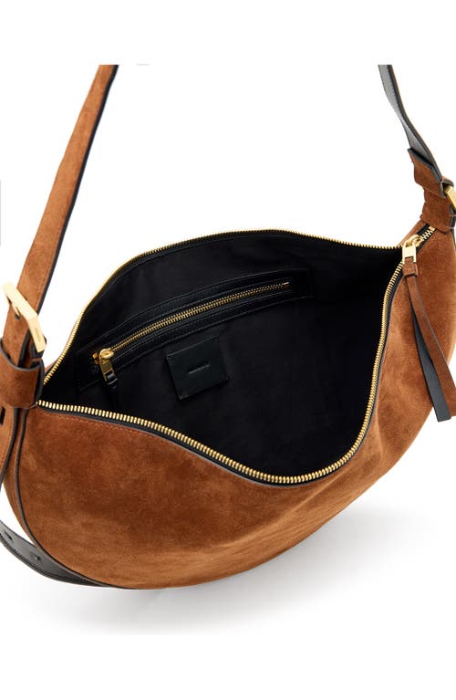 Shop Allsaints Half Moon Suede Shoulder Bag In Cognac Brown