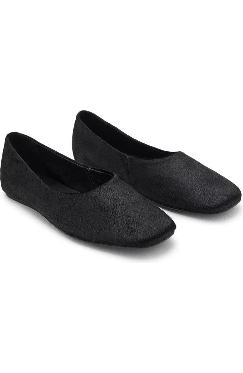 MANGO Genuine Calf Hair Square Toe Flat, Main, color, Black
