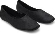 MANGO Genuine Calf Hair Square Toe Flat