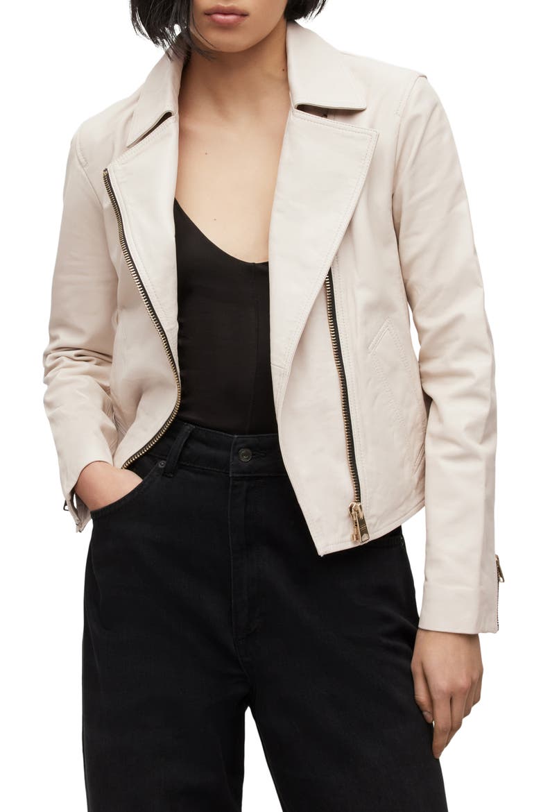 Vela Leather Biker Jacket, Main, color, IVORY WHITE