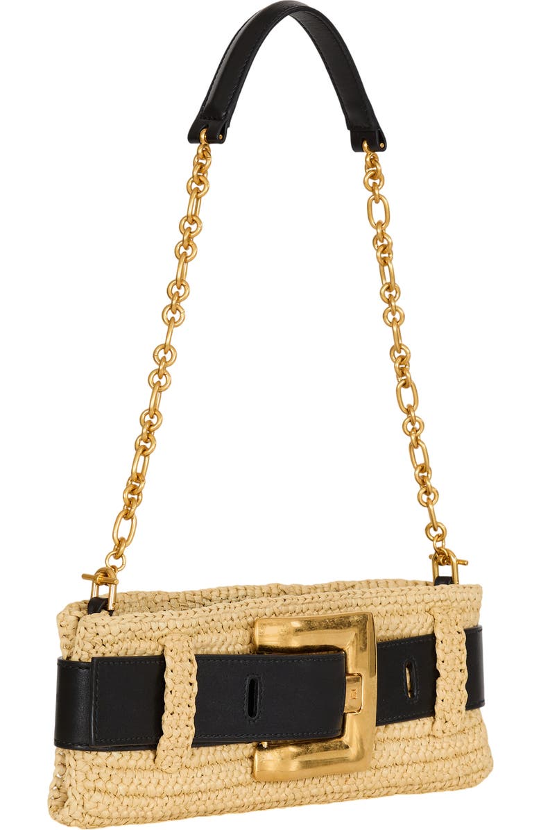 Balmain Anthem clutch bag in smooth leather and crochet, Alternate, color, Beige
