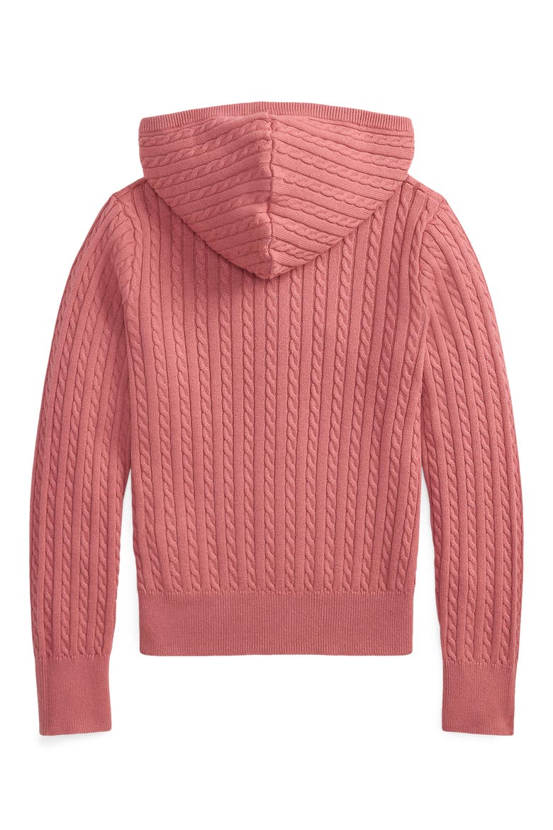 Kids' Hooded Cable Stitch Cotton Zip Cardigan, Alternate, color, PINK