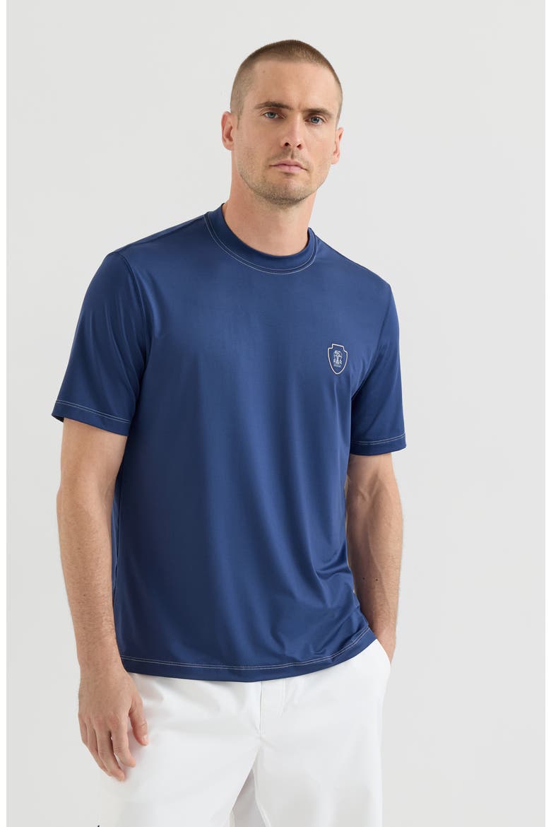 Comfort nylon crew neck T-shirt with logo, Main, color, Avio Blue