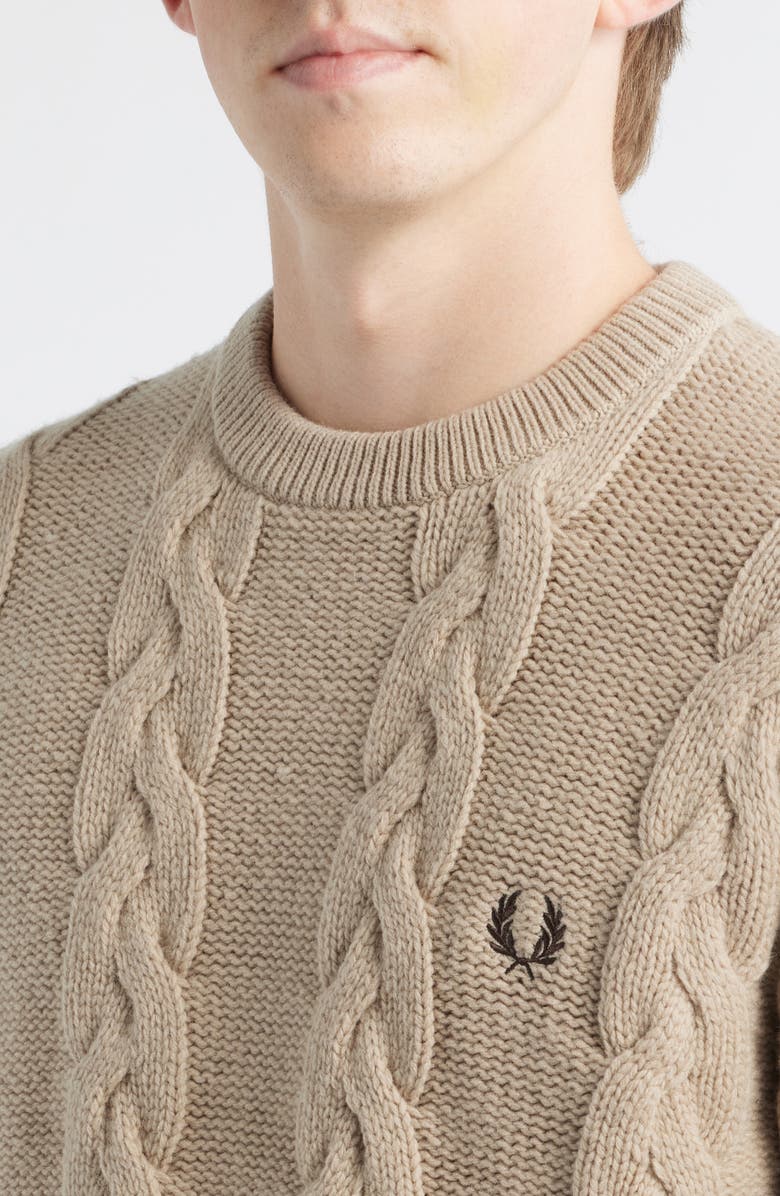 Fred Perry Cable Stitch Wool Blend Crewneck Sweater, Alternate, color, Warm Oat