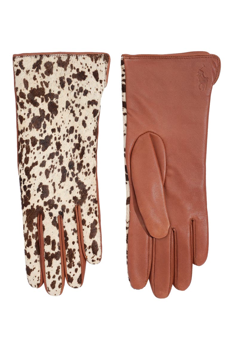 Calf Hair and Leather Gloves, Main, color, COGNAC