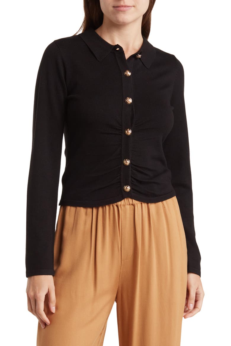 Brittany Button Front Crop Cardigan, Main, color, BLACK