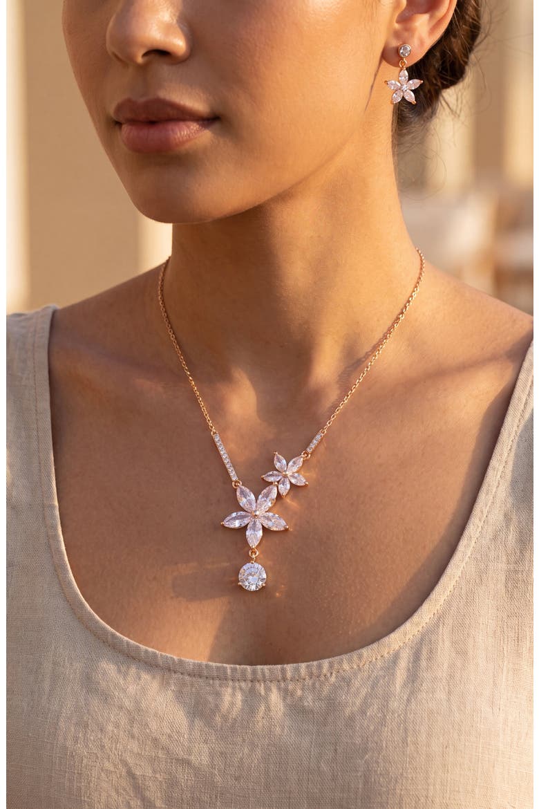 Flower Crystal Necklace & Earrings Set, Alternate, color, Gold
