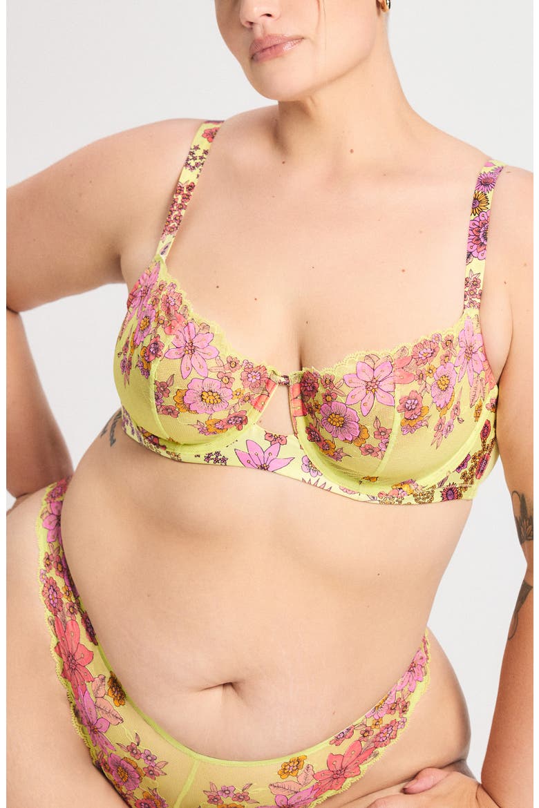 Mod Poppy Unlined Lace Balconette Bra, Alternate, color, SUNNY FLORAL PLAY LACE