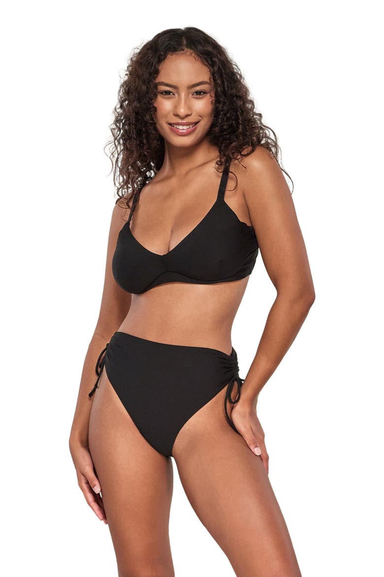 Malia High Waist Bikini Swim Bottoms, Alternate, color, Black