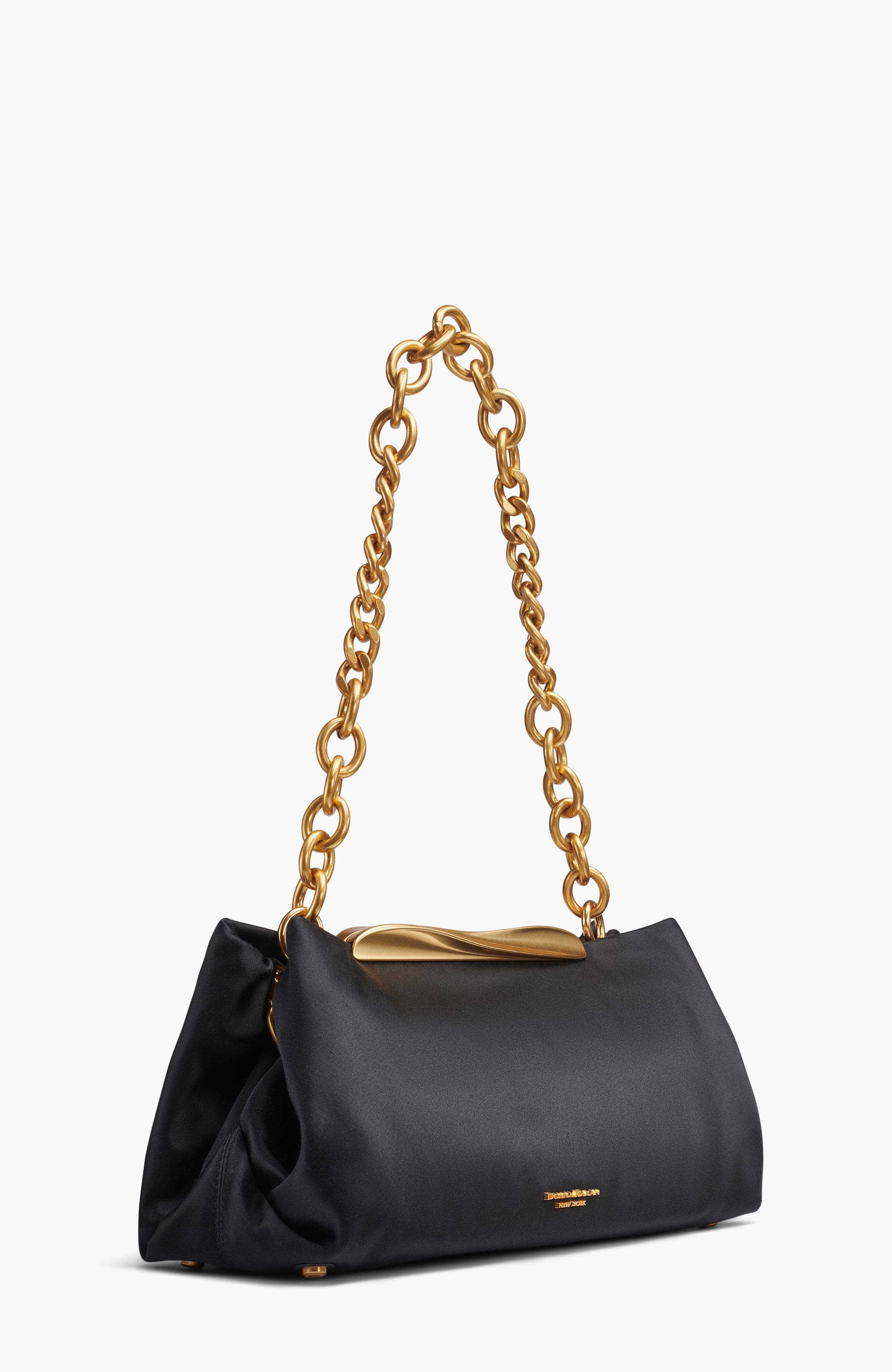 Donna Karan New York Poplin Satin Clutch, Alternate, color, Blk/Gold