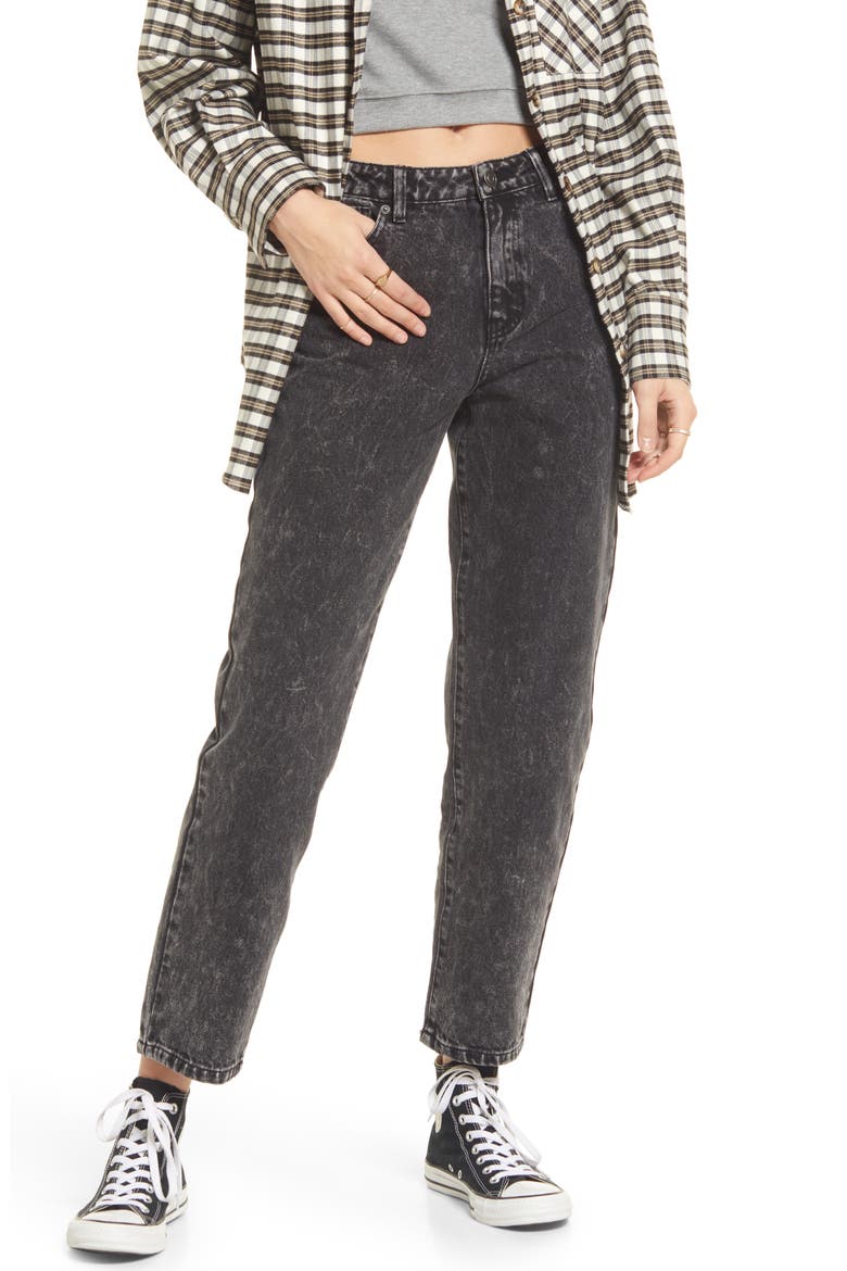 Acid Wash Straight Leg Mom Jeans, Alternate, color, BLACK ACID WASH