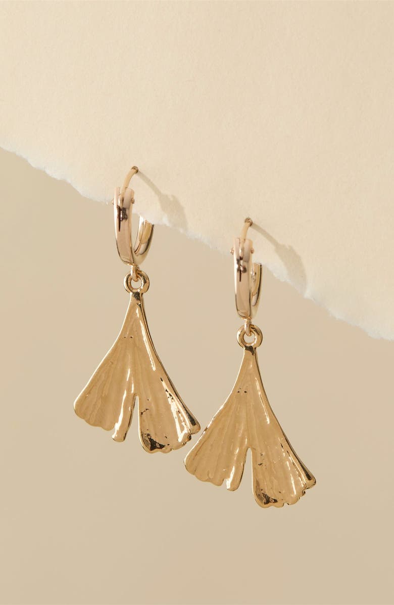 Set & Stones Camden Leaf Drop Huggie Hoop Earrings, Alternate, color, Gold