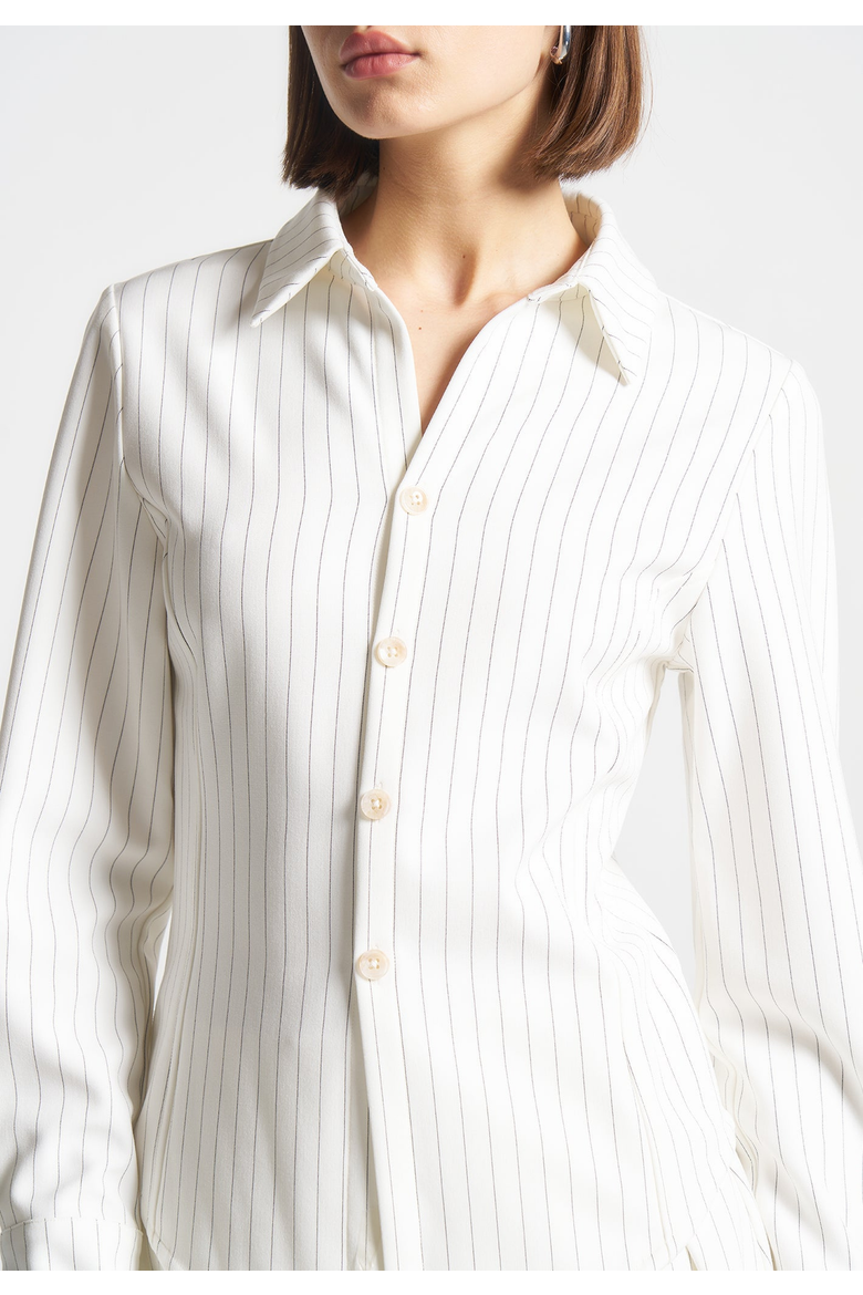 Sonia Pinstripe Asymmetric Shirt, Alternate, color, White