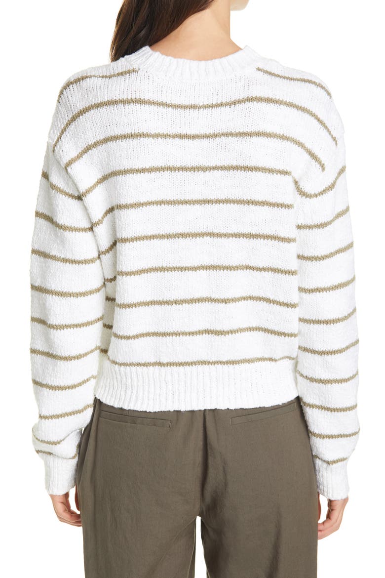 Stripe Crewneck Sweater, Alternate, color, OPTIC WHITE/ BAY LEAF