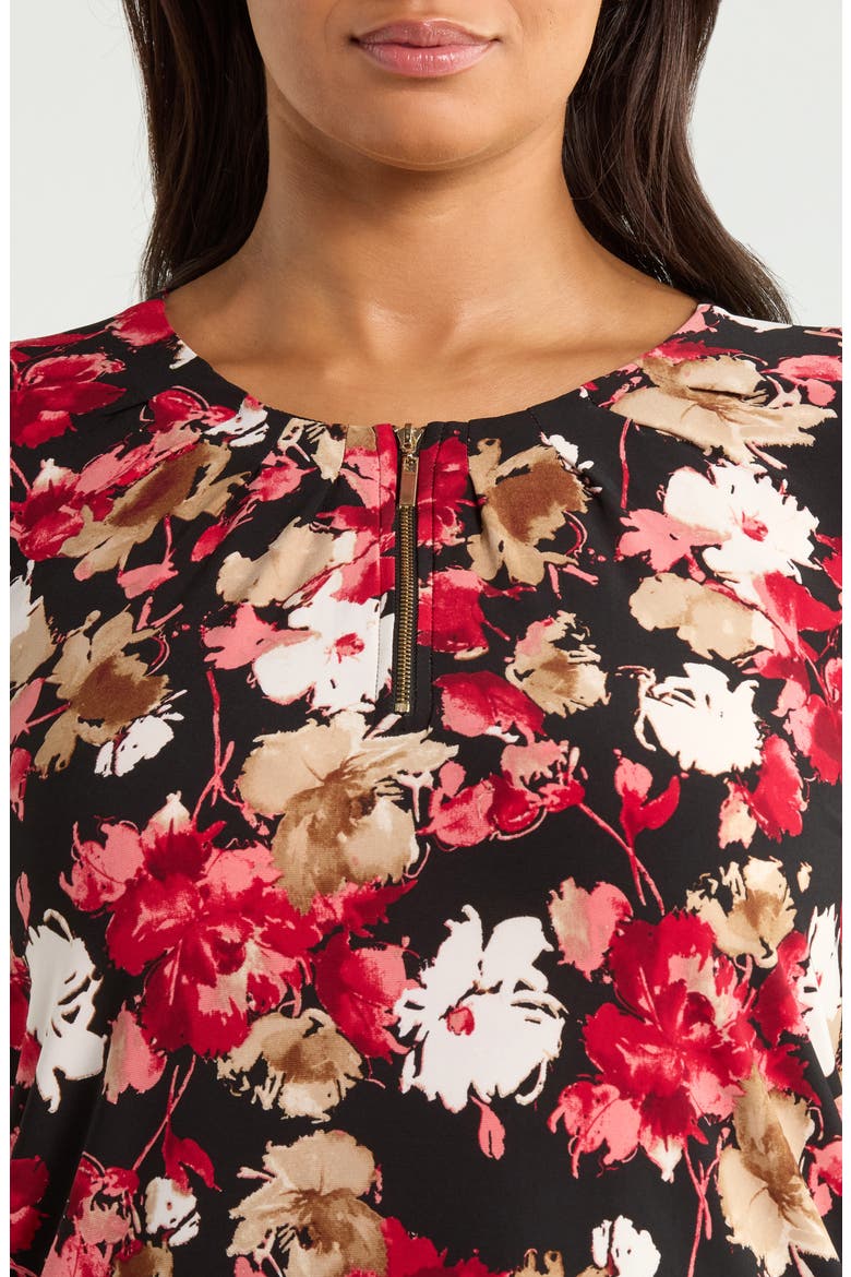 Zip Front Pleated Top, Alternate, color, ANNE BLACK MULTI