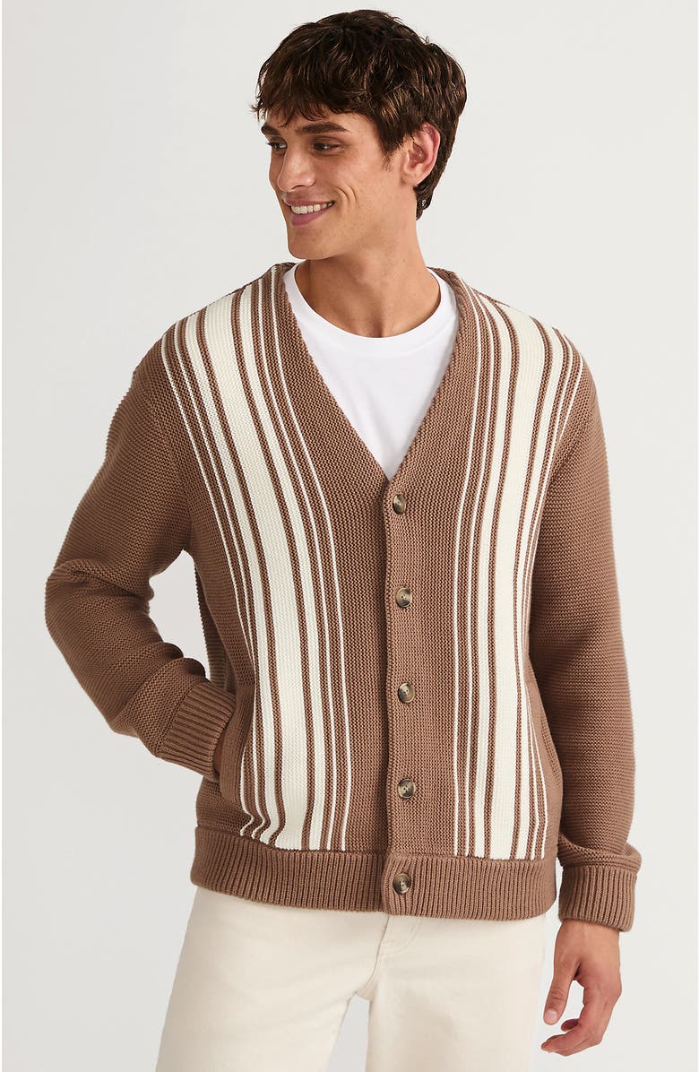 Lands' End Long Sleeve Vertical Stripe Cotton Blend Cardigan, Main, color, 