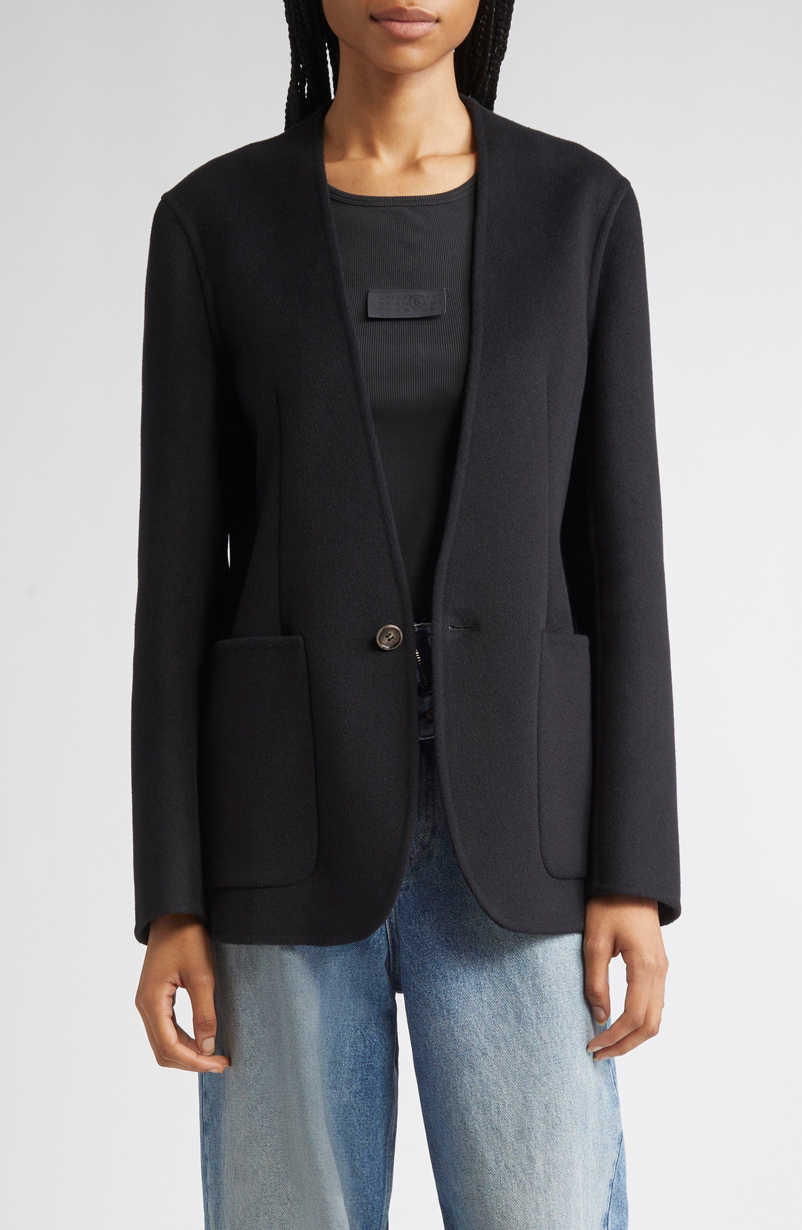 Collarless Single Breasted Virgin Wool Blazer