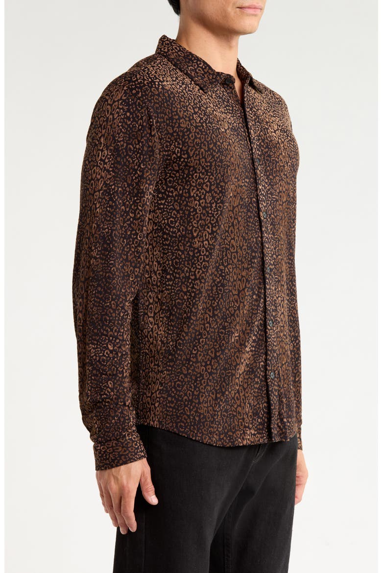 Finchley Leopard Flock Button-Up Shirt, Alternate, color, WOOD BROWN