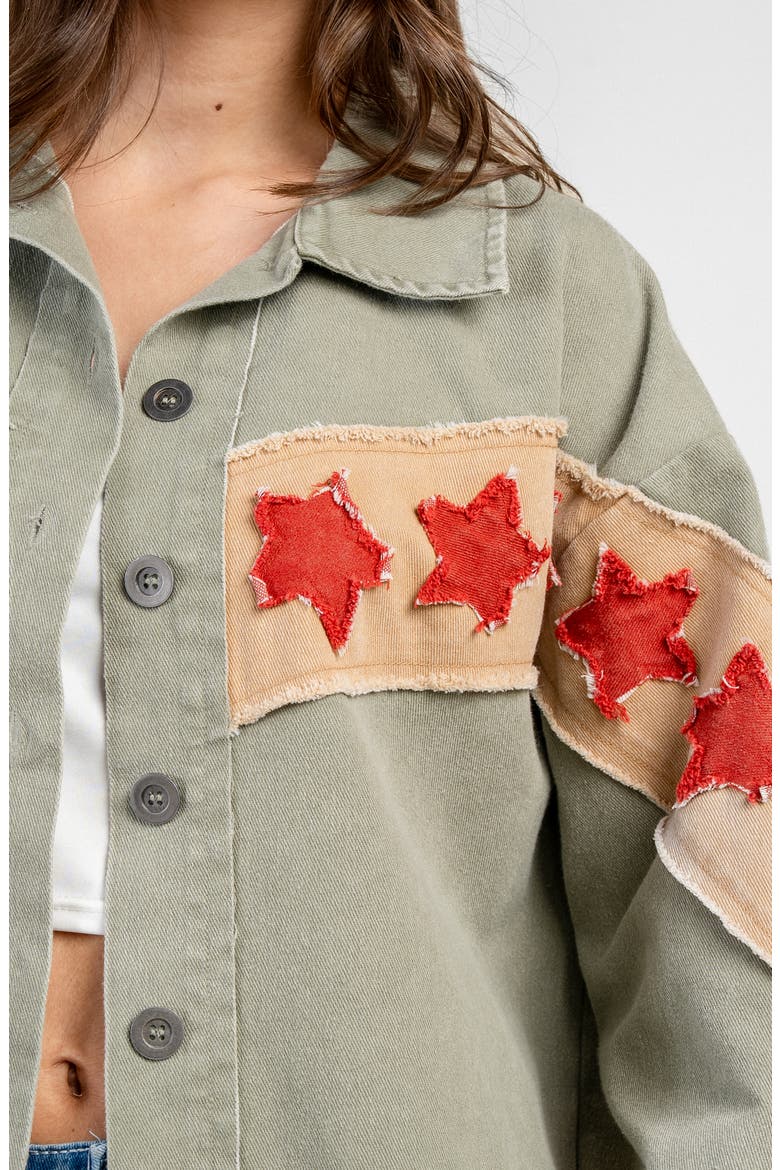 Denim Star Patch Shirt Jacket, Alternate, color, GREEN COMBO