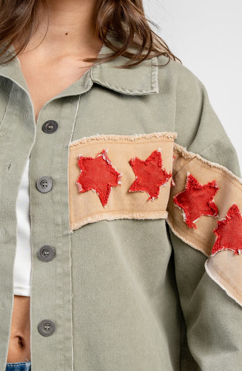Beivy Denim Star Patch Shirt Jacket, Alternate, color, Green Combo