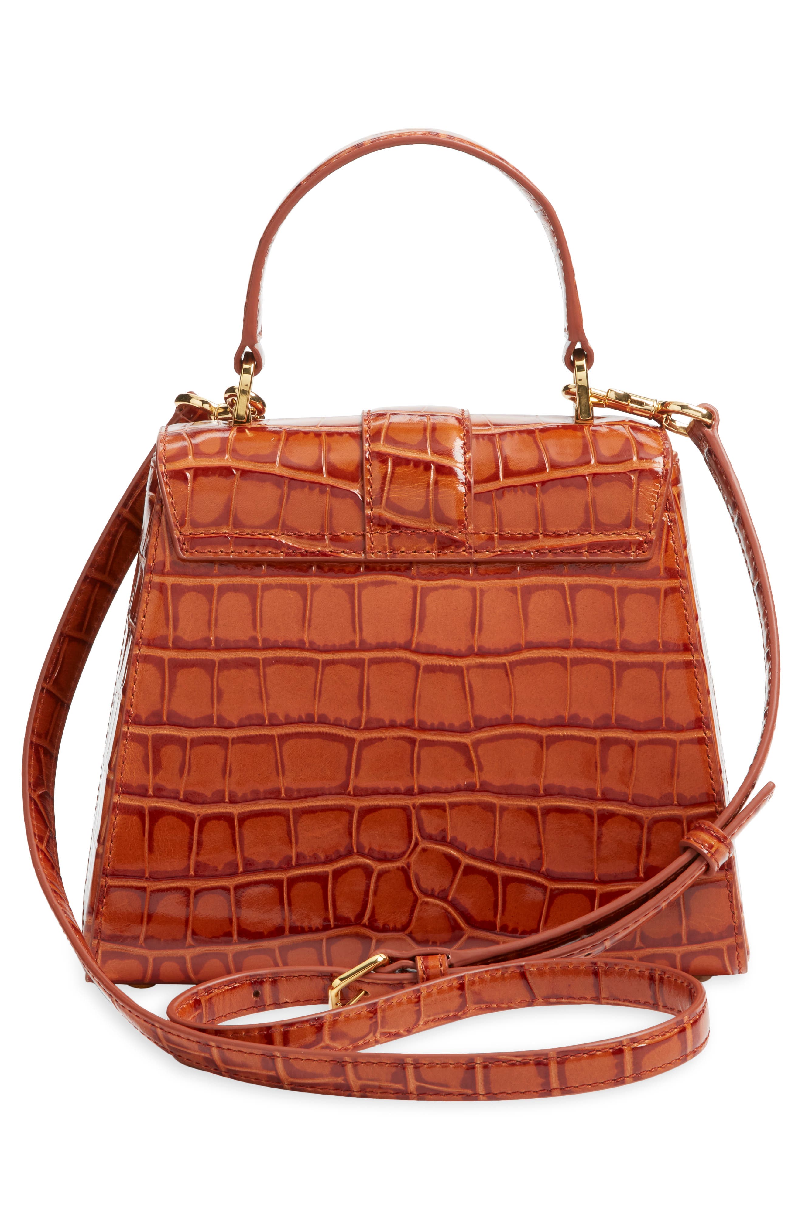 Crest Lock Croc Embossed Leather Top Handle Bag, Alternate, color, PRALINE