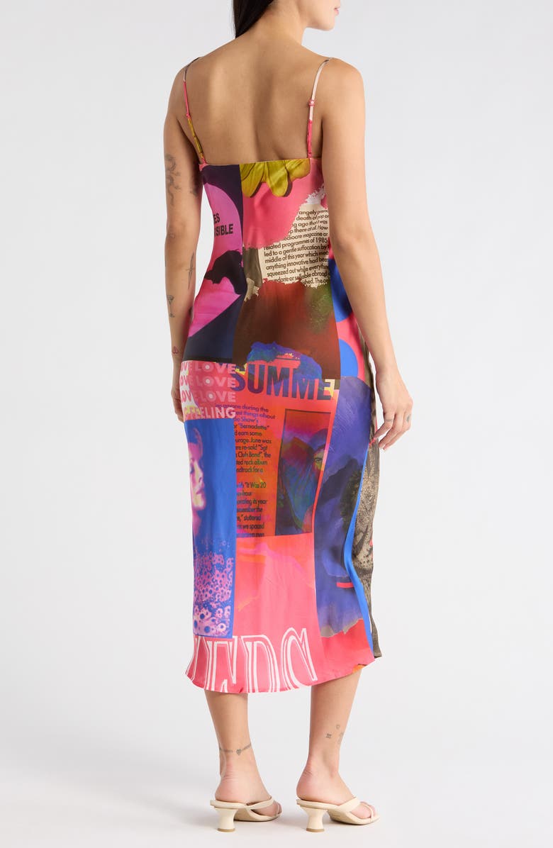 Desigual Collage Print Midi Slipdress, Alternate, color, Dark Pink