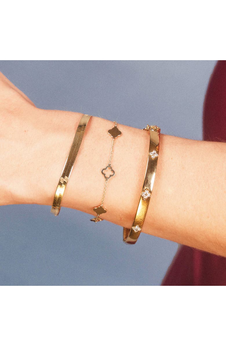 The Lovery Fine Jewelry Mini Gold Open Clover Bracelet, Alternate, color,