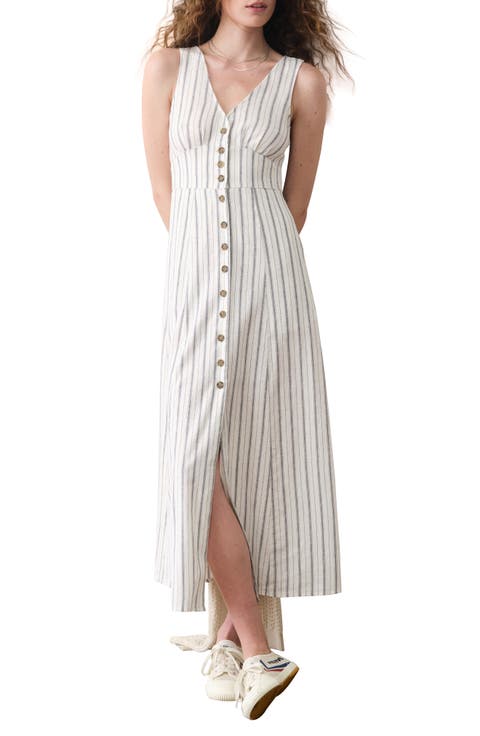 Camila Stripe Button Front Hemp Blend Maxi Dress