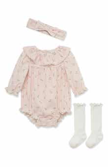 Rosebud Bubble Romper, Headband & Socks Set