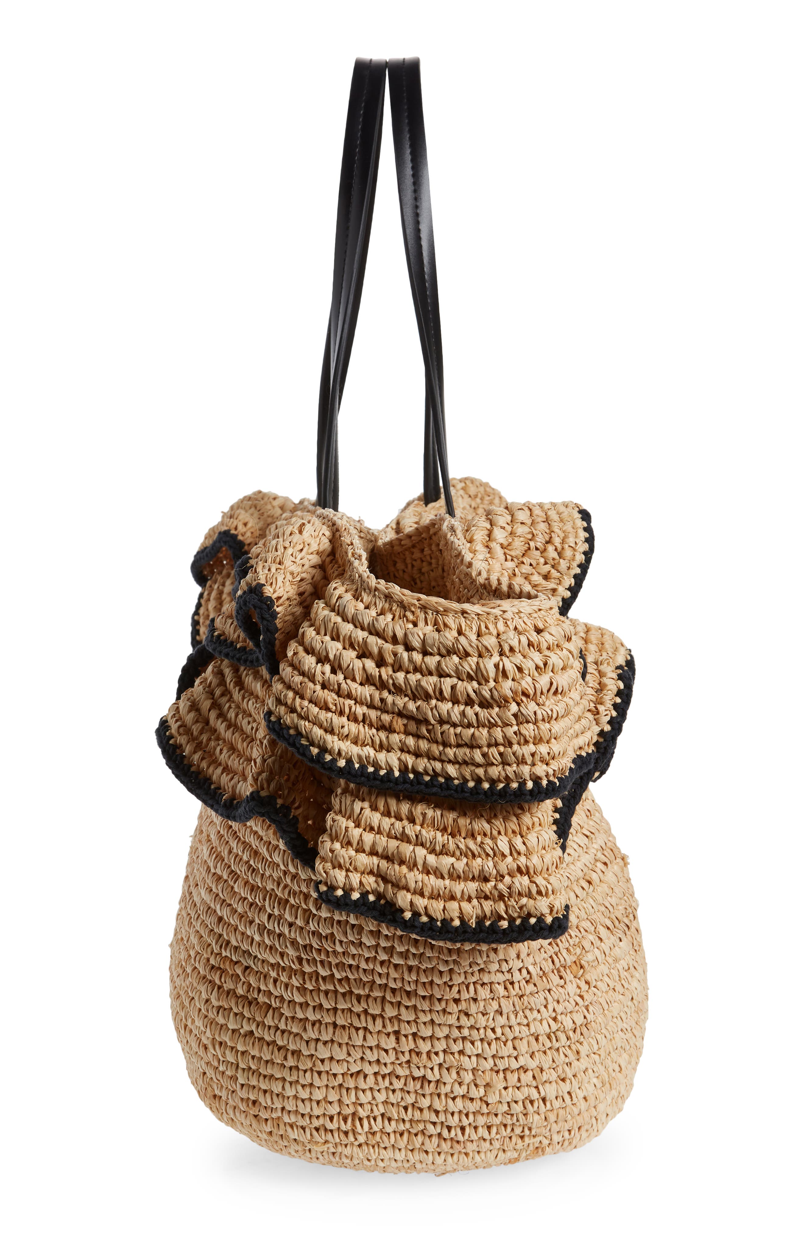 BTB Los Angeles Joey Ruffle Raffia Tote, Alternate, color, 