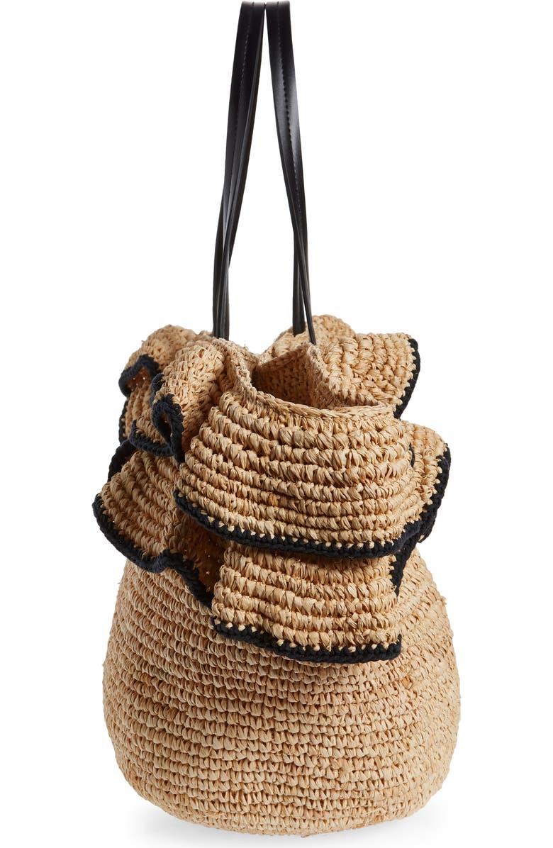 BTB Los Angeles Joey Ruffle Raffia Tote, Alternate, color,