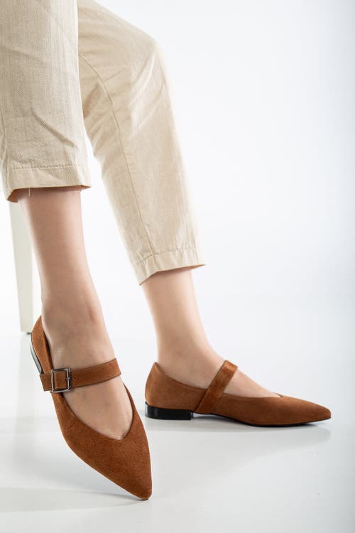 Forever & Always Shoes Willow Leather Mary Jane Flats In Cognac Suede Leather