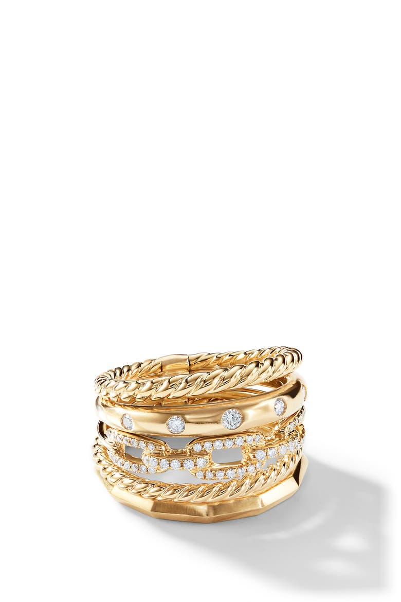 Stax Wide Ring with Diamonds in 18K Gold, Main, color, 18K YELLOW GOLD
