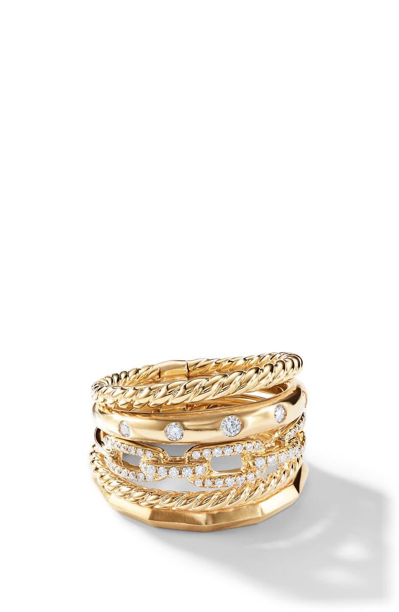 David Yurman Stax Wide Ring with Diamonds in 18K Gold, Main, color, 18K Yellow Gold