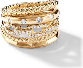 Stax Wide Ring with Diamonds in 18K Gold