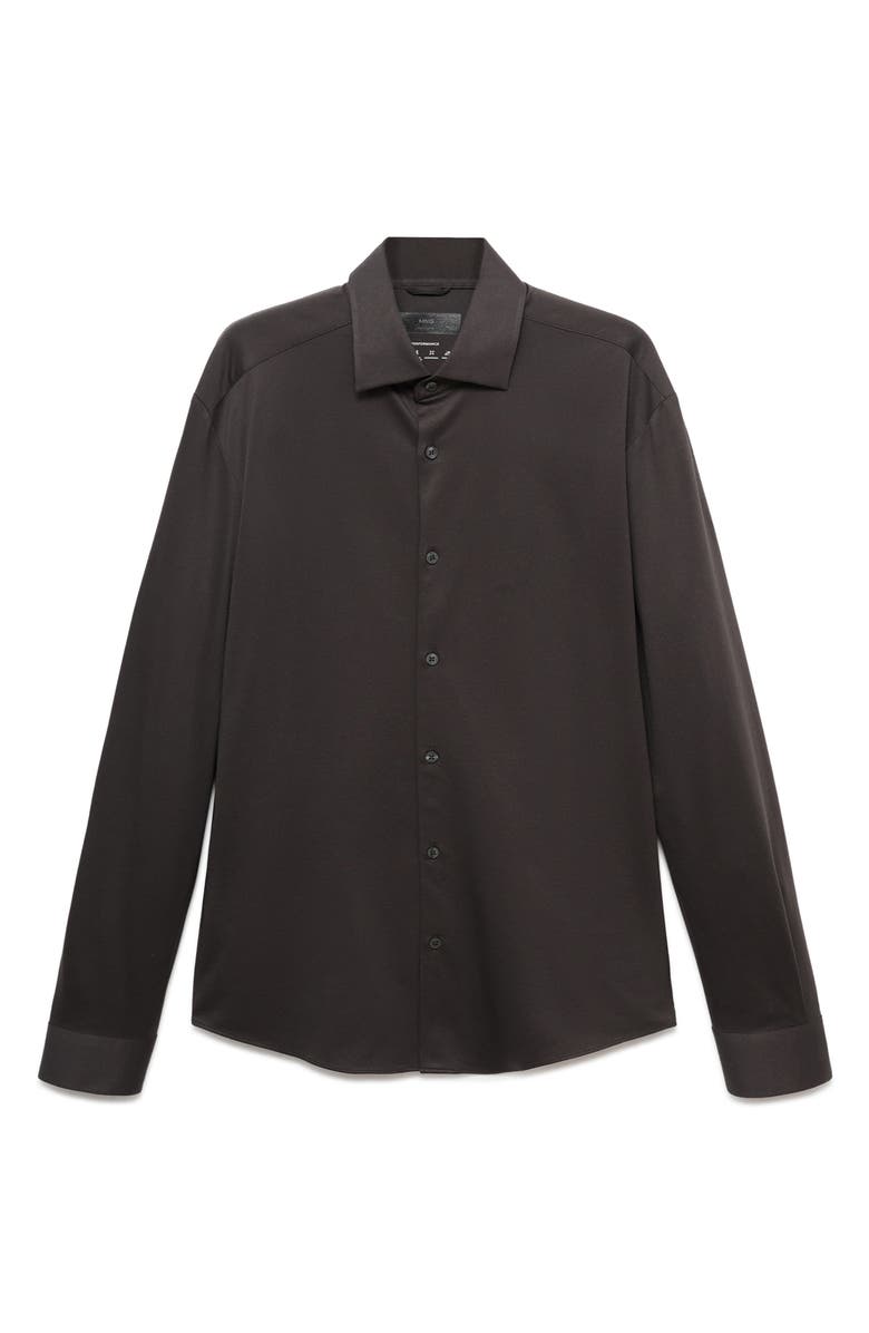 MANGO Comfort Stretch Button-Up Shirt, Main, color, Brown