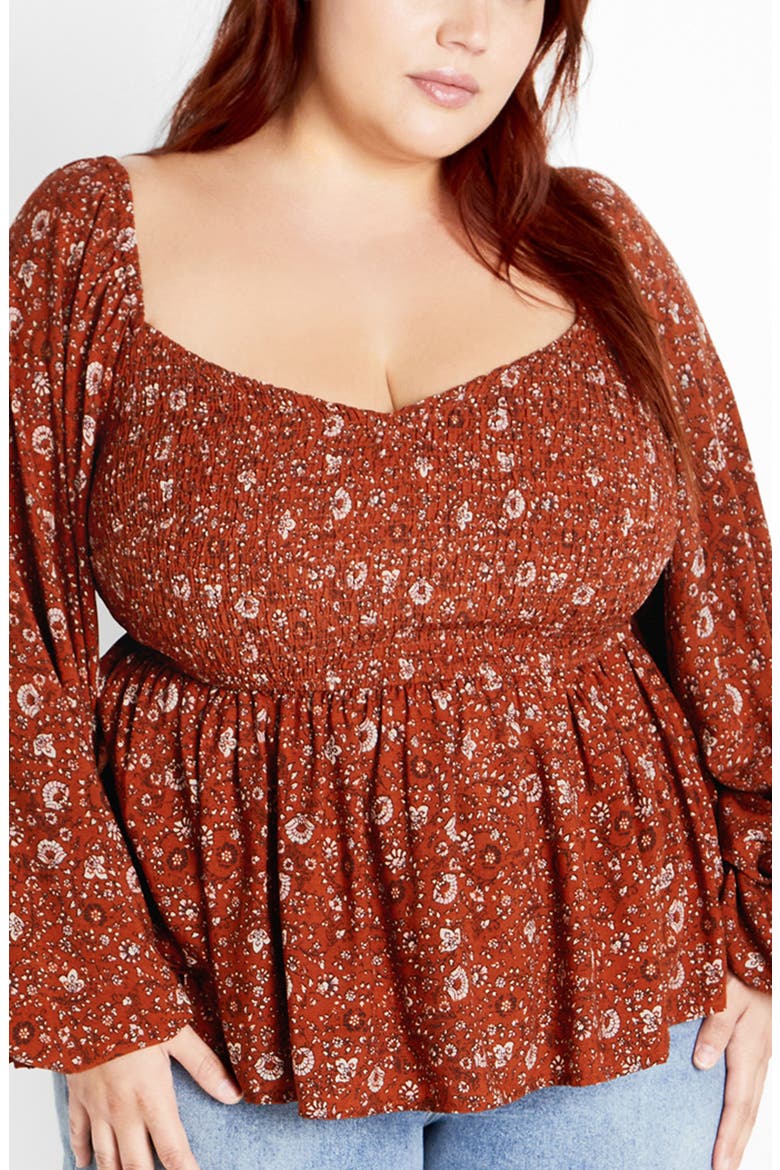 Monroe Smocked Top, Main, color, SPICE DITSY