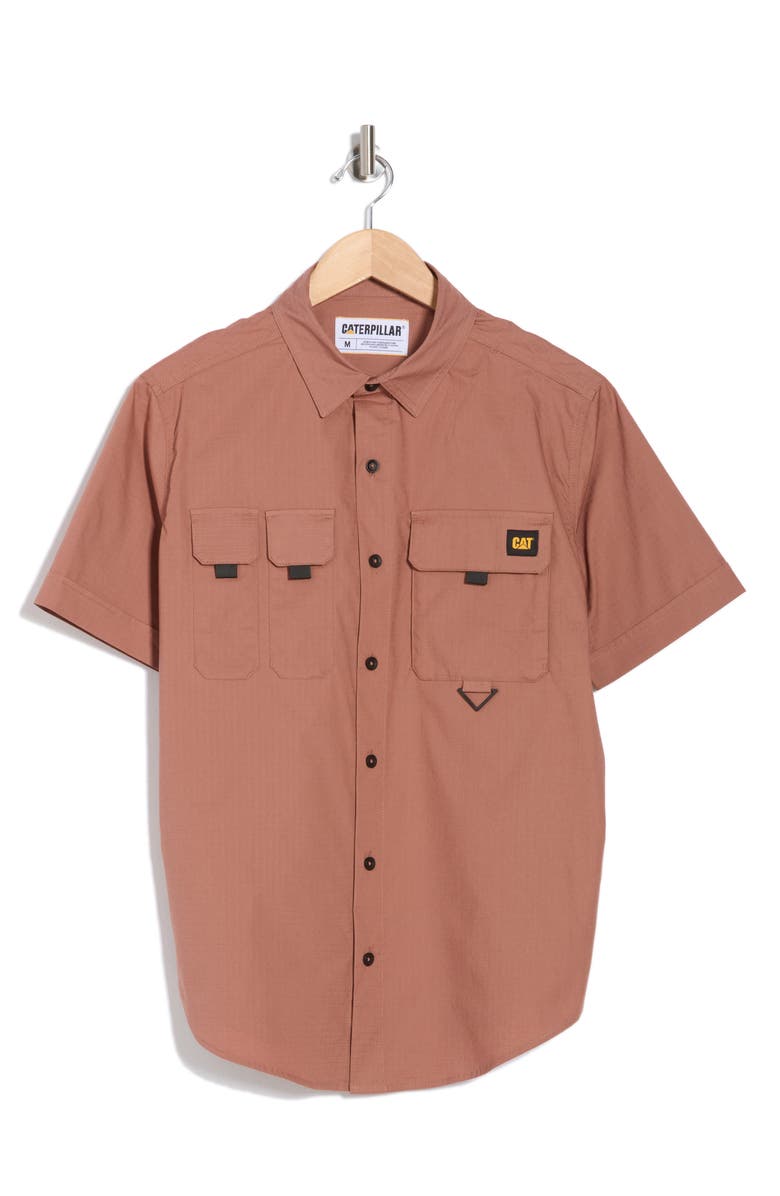 CAT WWR Utility Short Sleeve Button-Up Cotton Shirt, Alternate, color, Clove