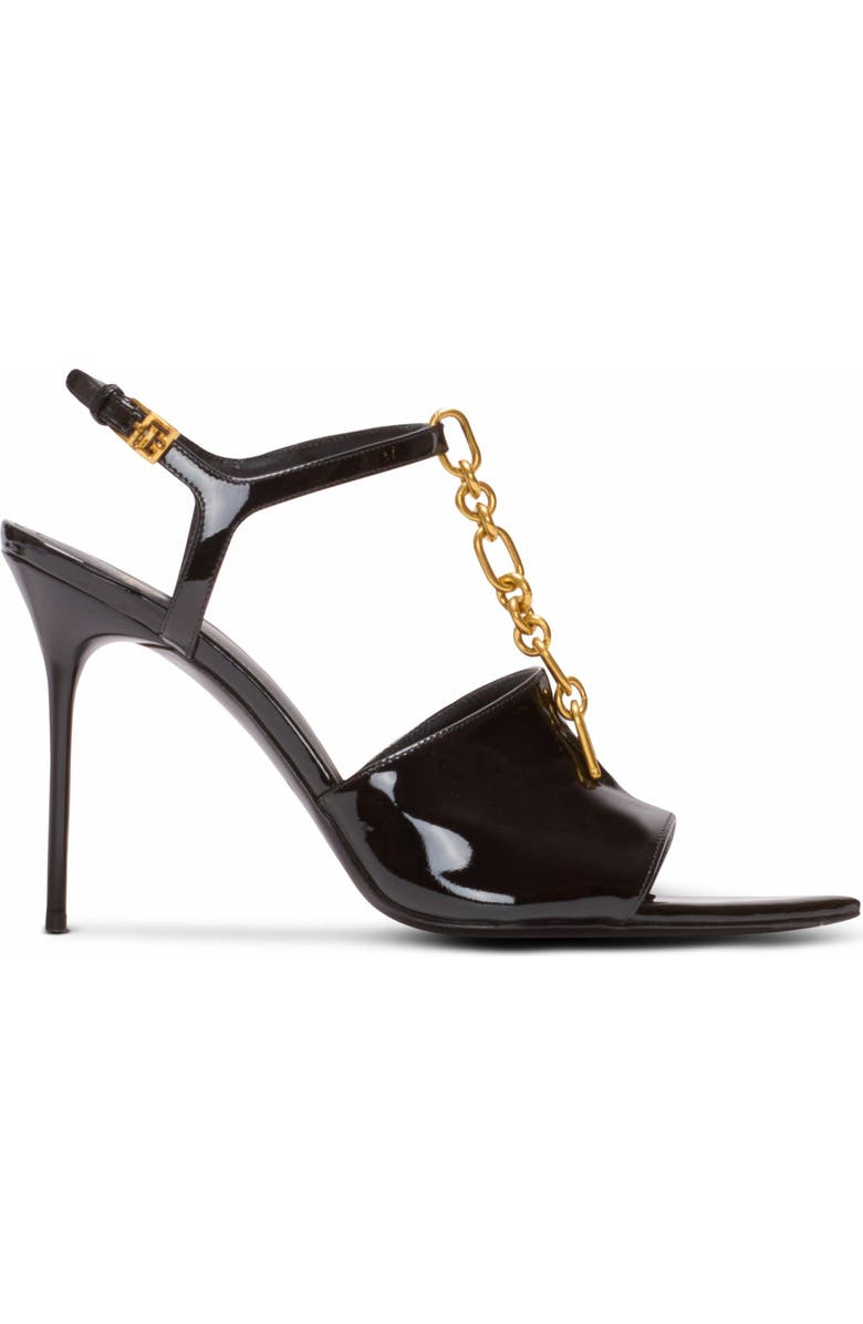 Balmain Sync Patent Leather Sandals With Heel, Alternate, color, Black