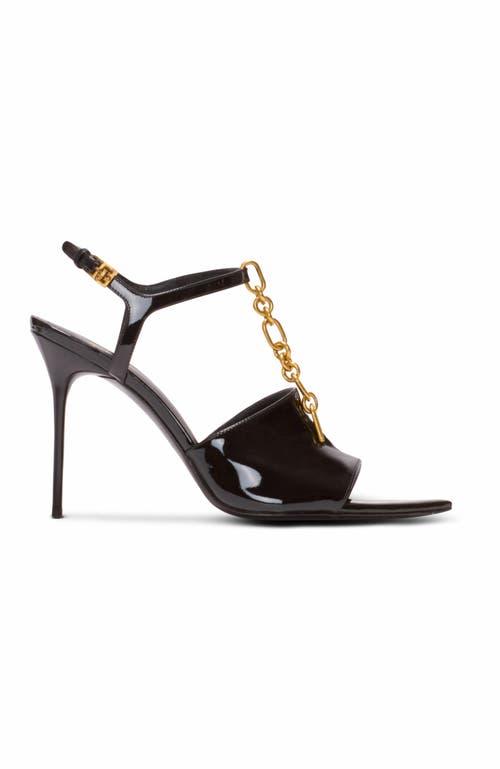 Balmain Sync Patent Leather Chain T-strap Stiletto Sandals